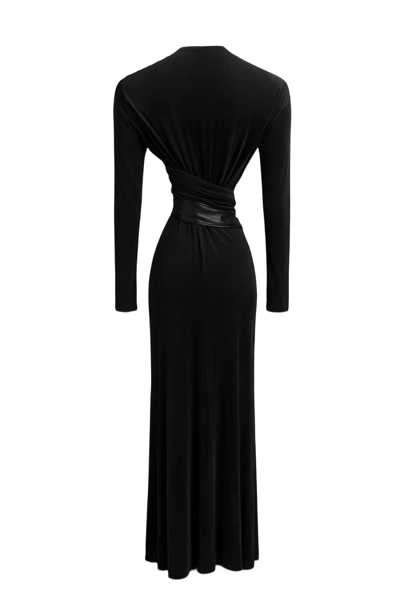80s Black Velvet Wrap Dress - Back View