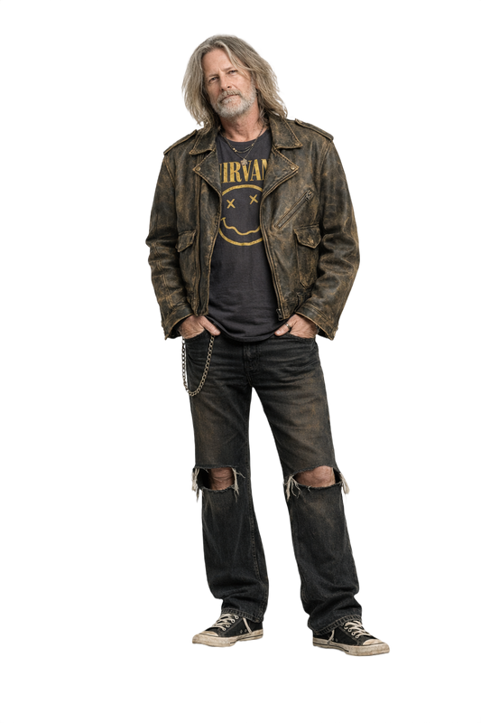 Unknown Distressed Black Leather Jacket - Model