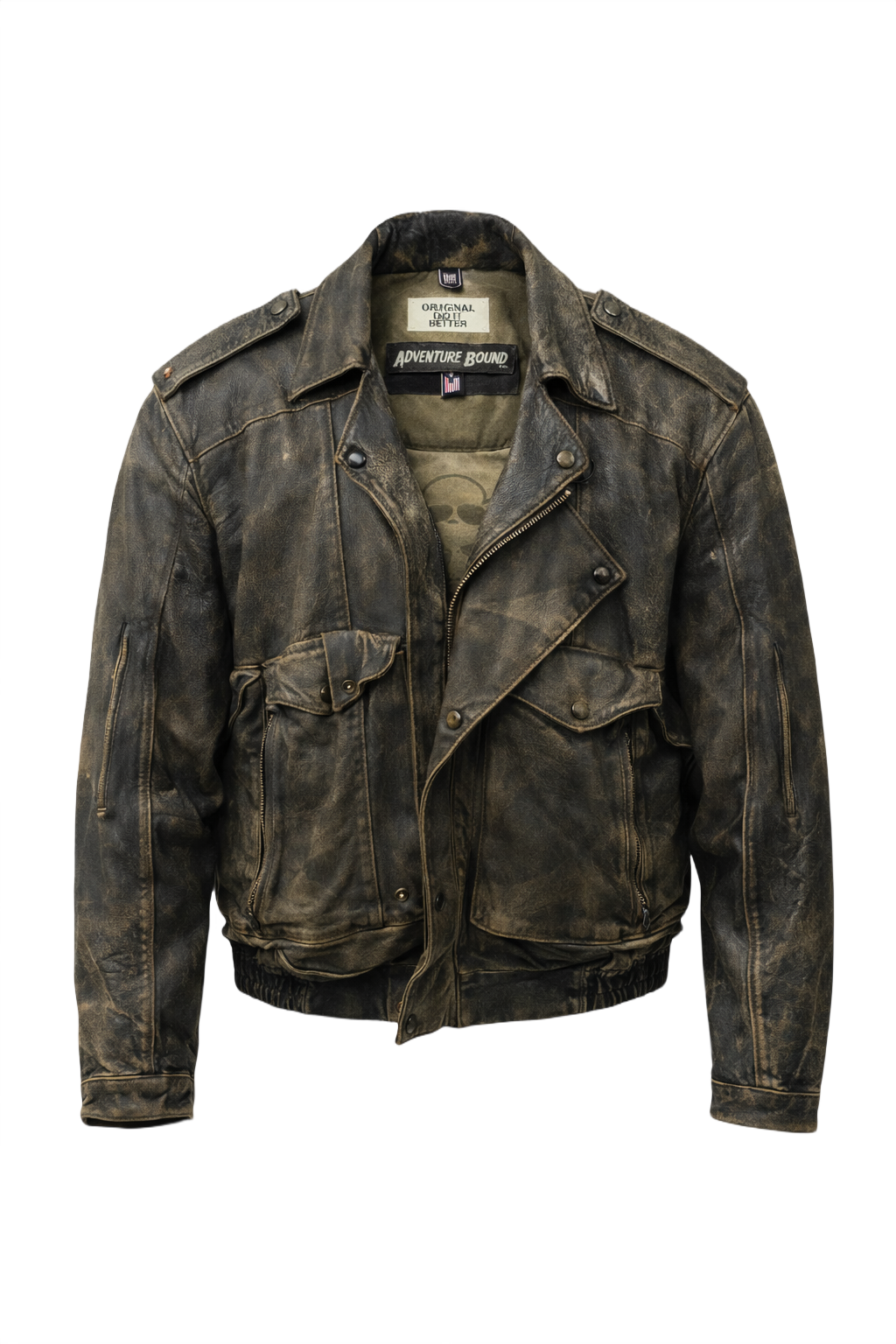 Unknown Distressed Black Leather Jacket - Front View