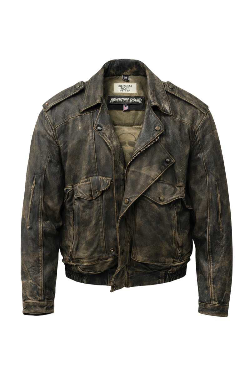 Unknown Distressed Black Leather Jacket - Front View