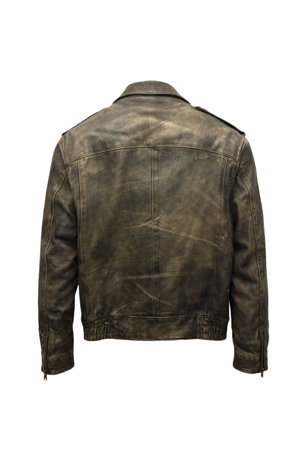 Unknown Distressed Black Leather Jacket - Back View