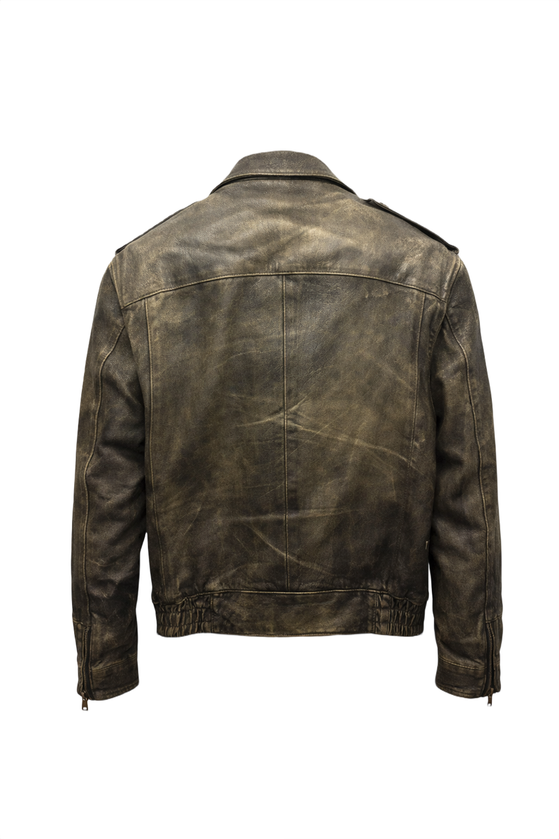 Unknown Distressed Black Leather Jacket - Back View