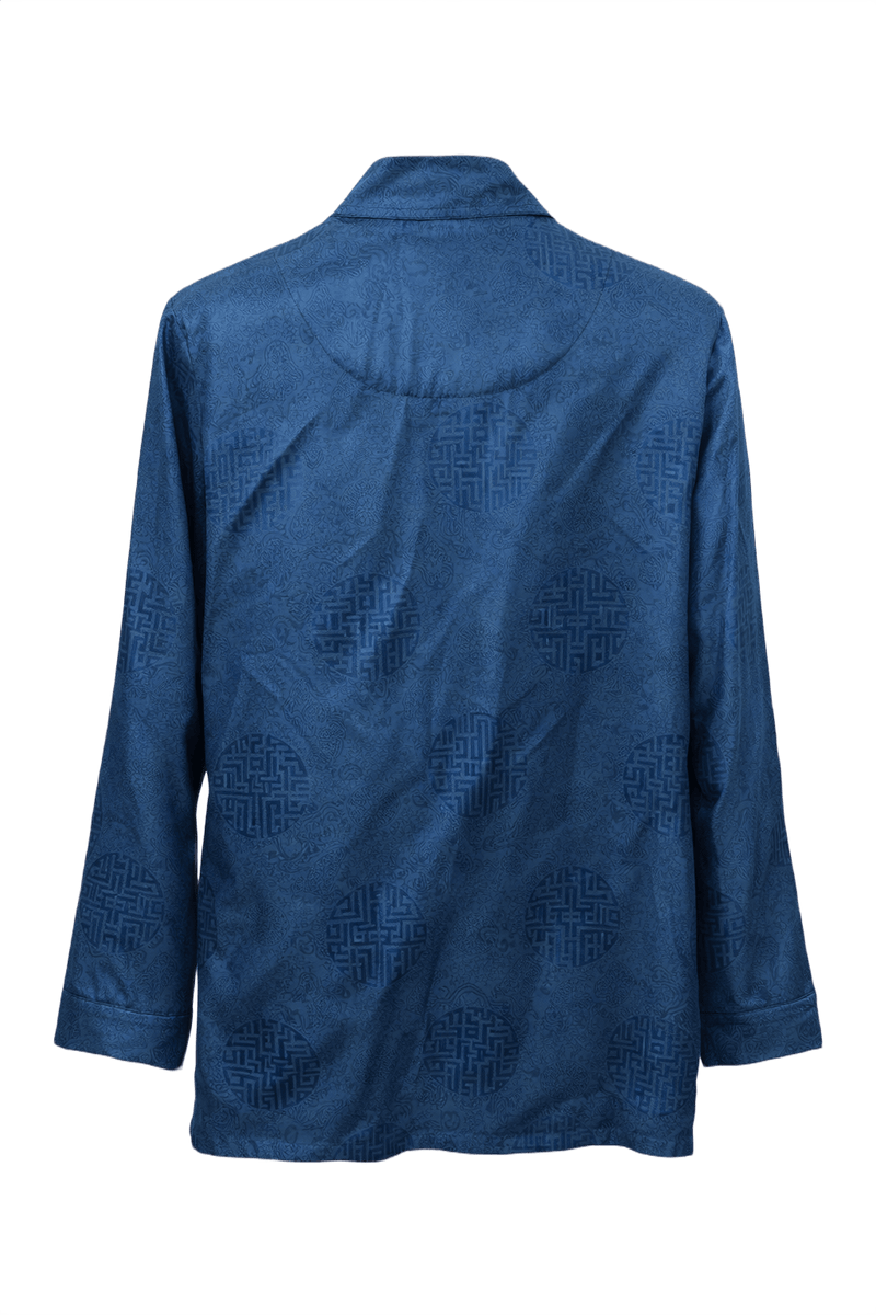 1980s Royal Blue Silk Shirt - Back View
