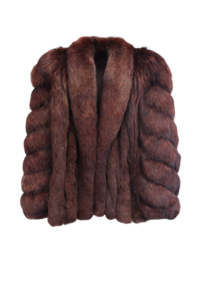 1990s Deep Burgundy Saga Fox Fur Coat - Front View