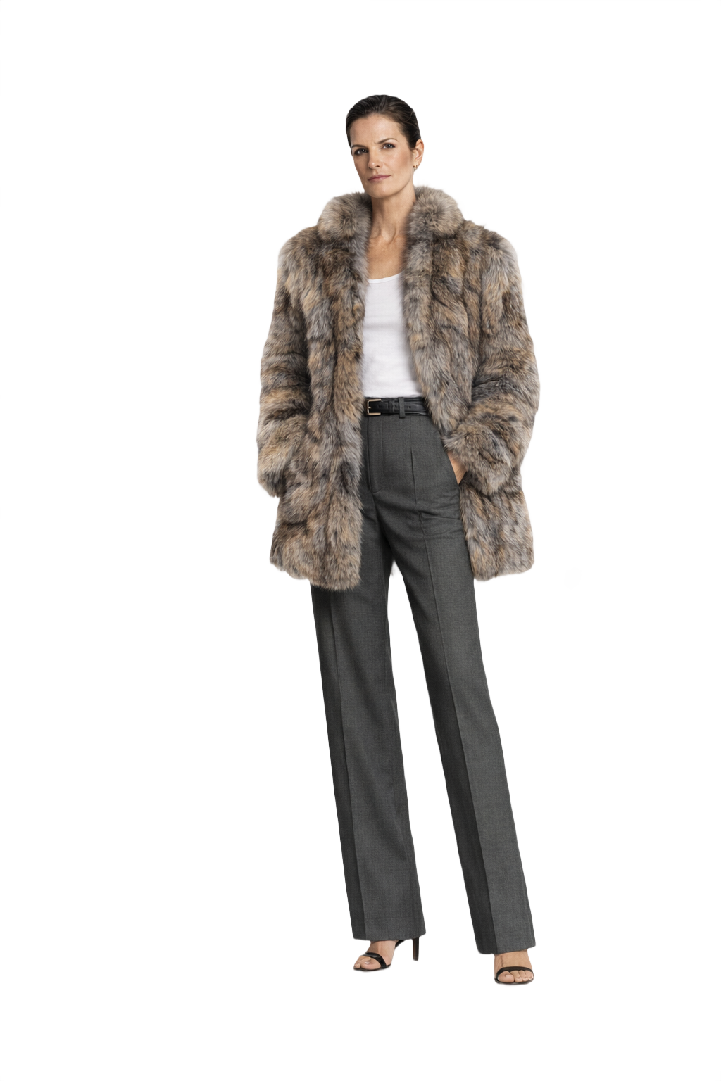 1990s Gray Fur Coat - Model