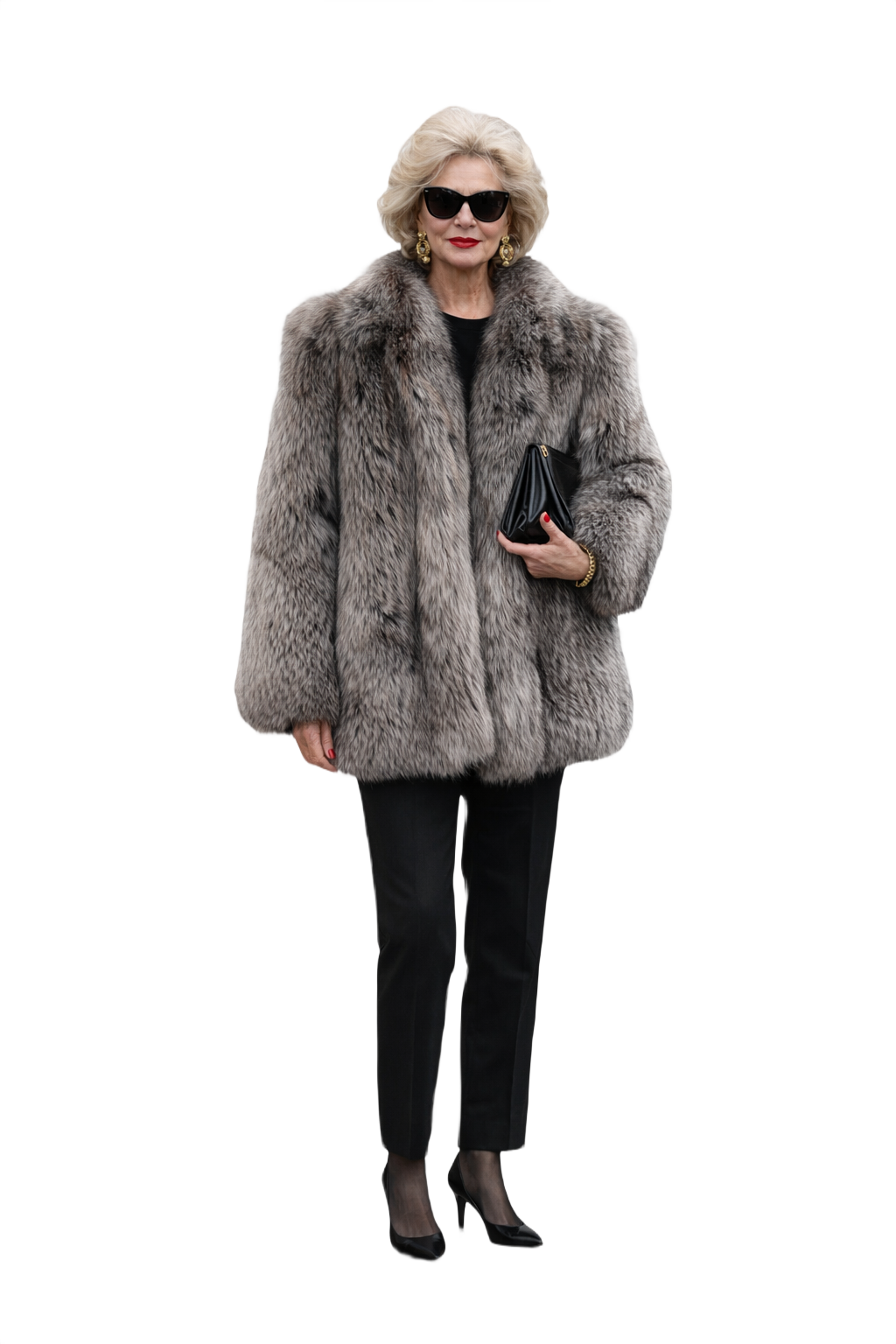 1980s Grey Fur Coat - Model