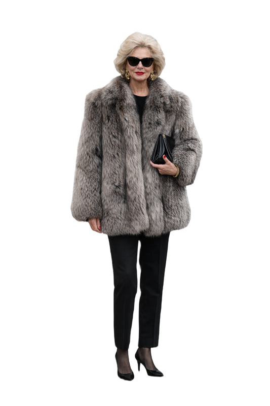 1980s Grey Fur Coat - Model
