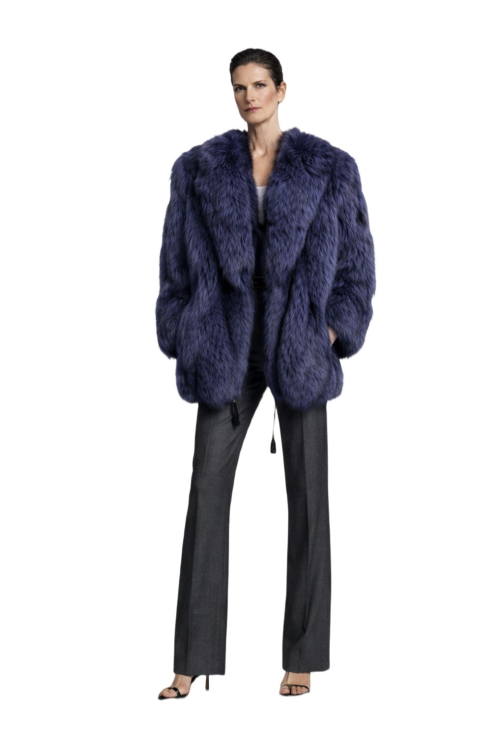 1990s Navy Blue Faux Fur Fur Coat - Model