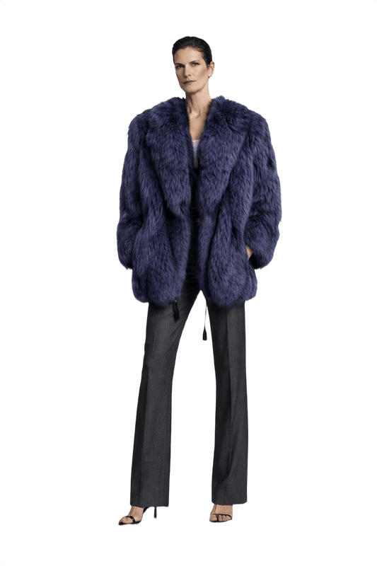 1990s Navy Blue Faux Fur Fur Coat - Model