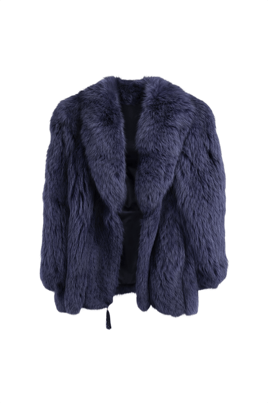 1990s Navy Blue Faux Fur Fur Coat - Front View