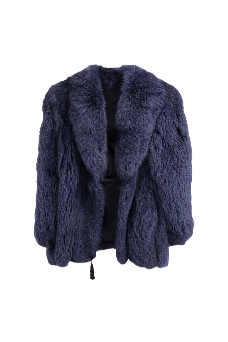 1990s Navy Blue Faux Fur Fur Coat - Front View