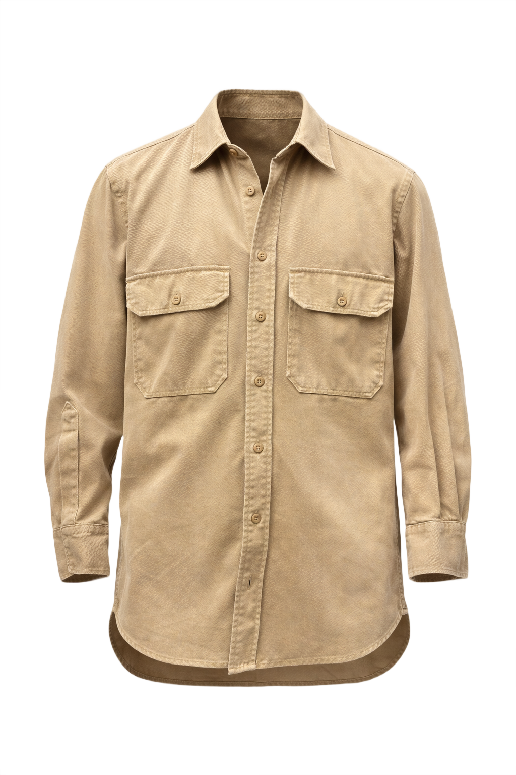 1940s Khaki Cotton Shirt - Front View