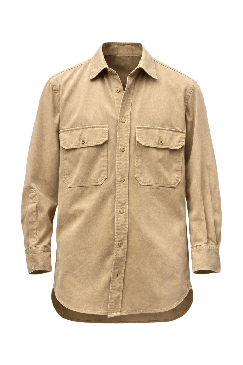 1940s Khaki Cotton Shirt - Front View