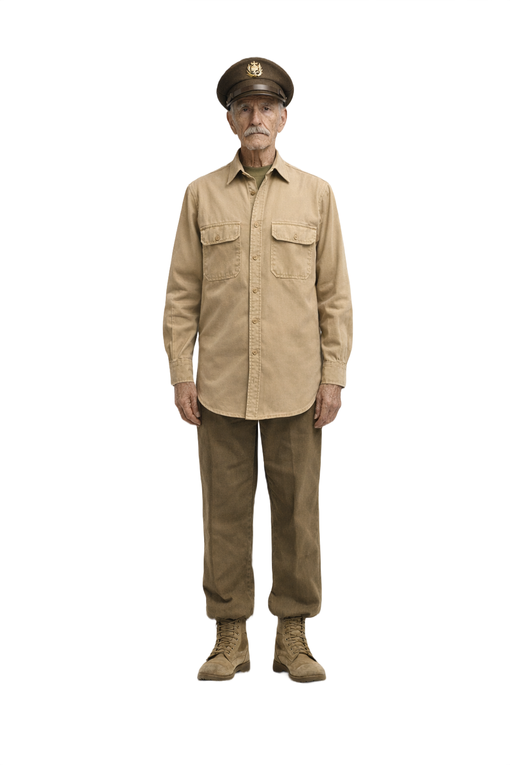 1940s Khaki Cotton Shirt - Model