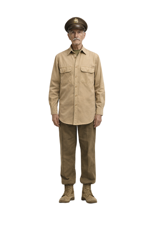 1940s Khaki Cotton Shirt - Model