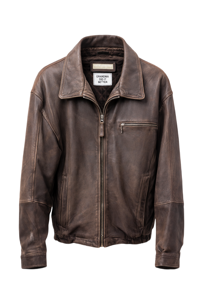 1990s Dark Brown Leather Jacket - Front View
