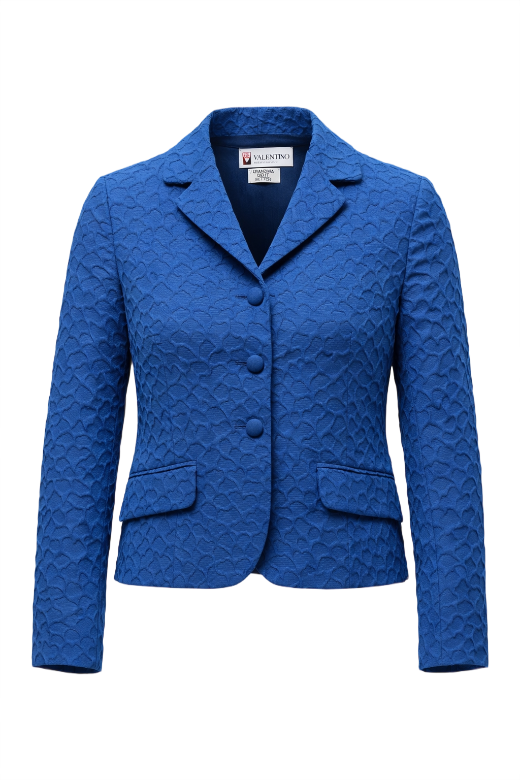 1990s Royal Blue Textured Blazer - Front View