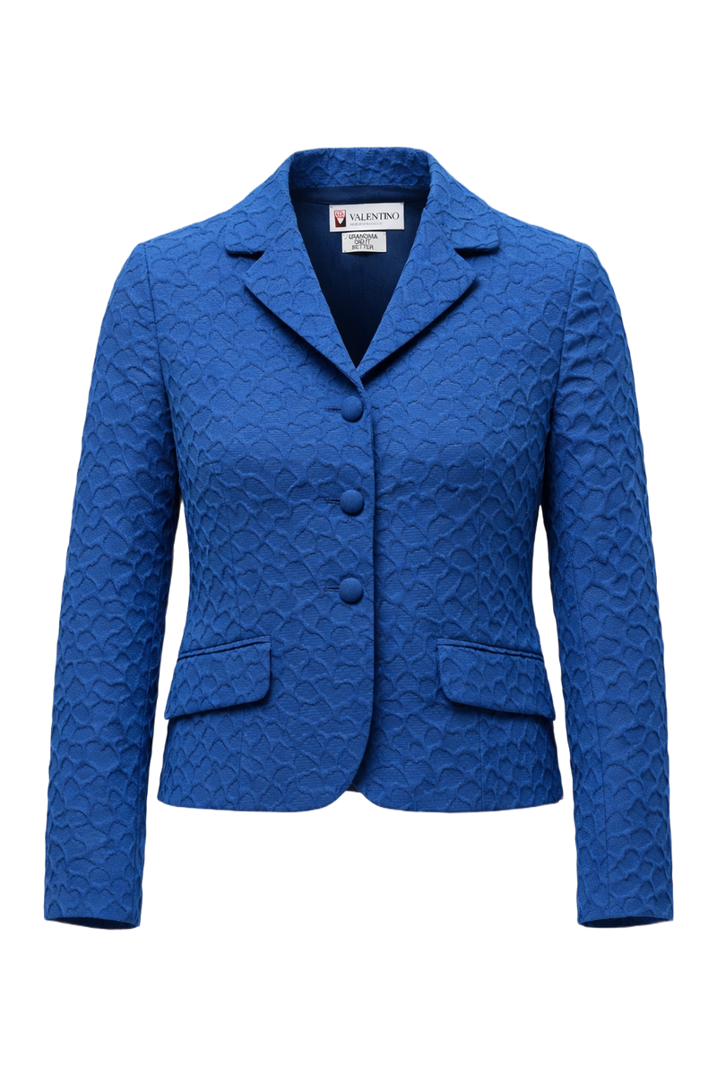 1990s Royal Blue Textured Blazer - Front View