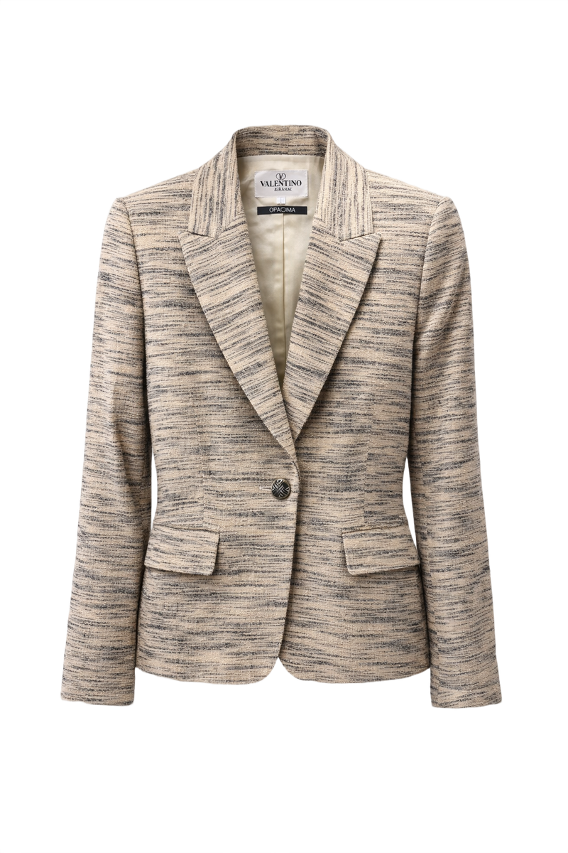 1980s Beige Wool Blend Blazer - Front View