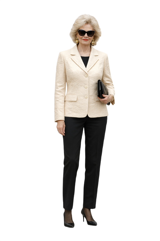 1980s Cream White Textured Blazer - Model