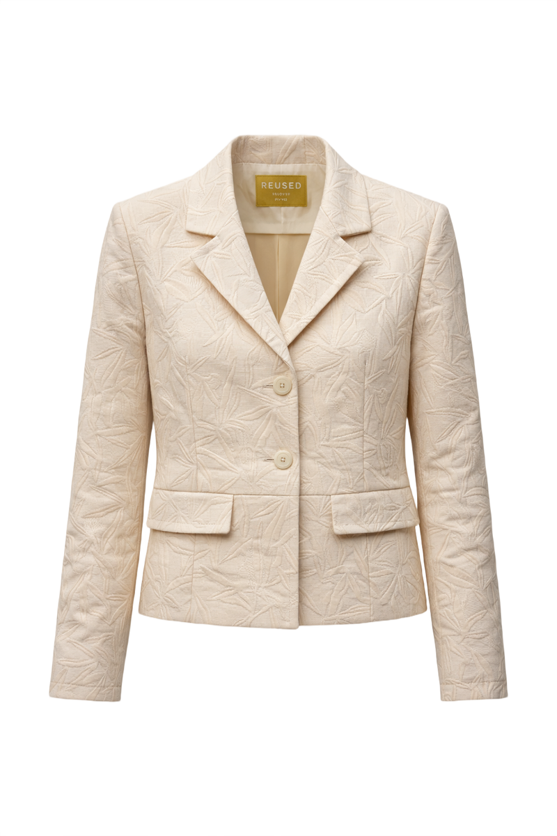 1980s Cream White Textured Blazer - Front View