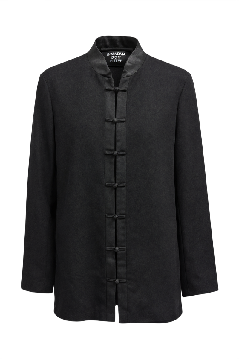 1990s Black Silk Blend Jacket - Front View