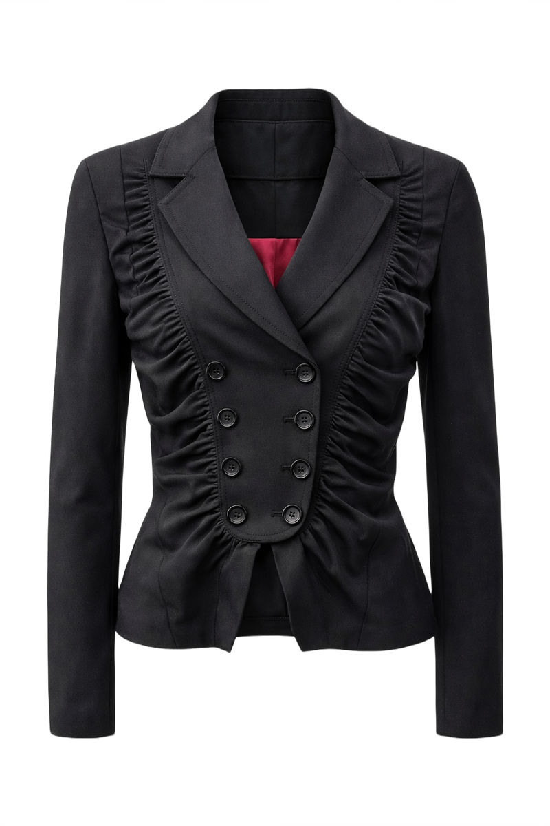 1990s Black Polyester Blazer - Front View