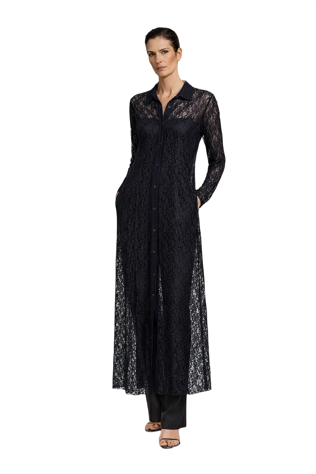 1990s Black Lace Tunic - Model