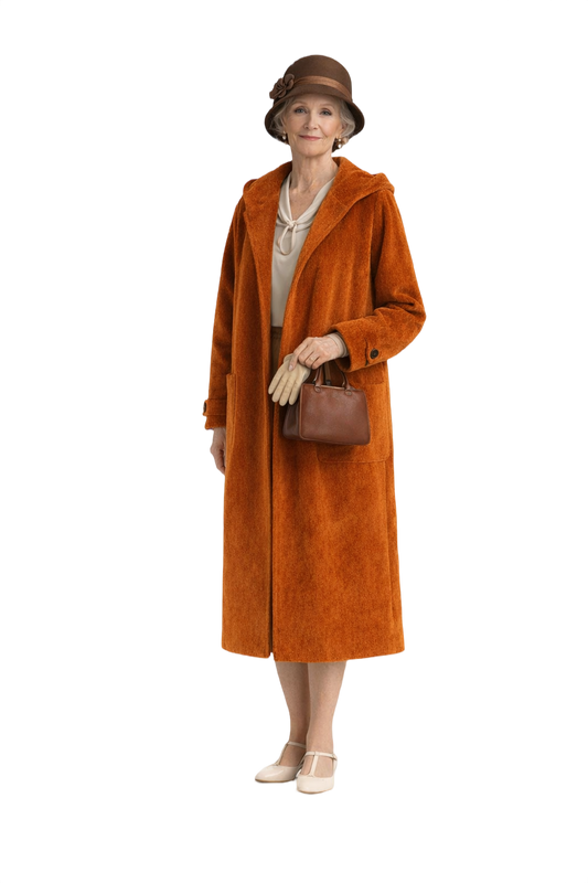 1930s Rust Orange Velvet Coat - Model