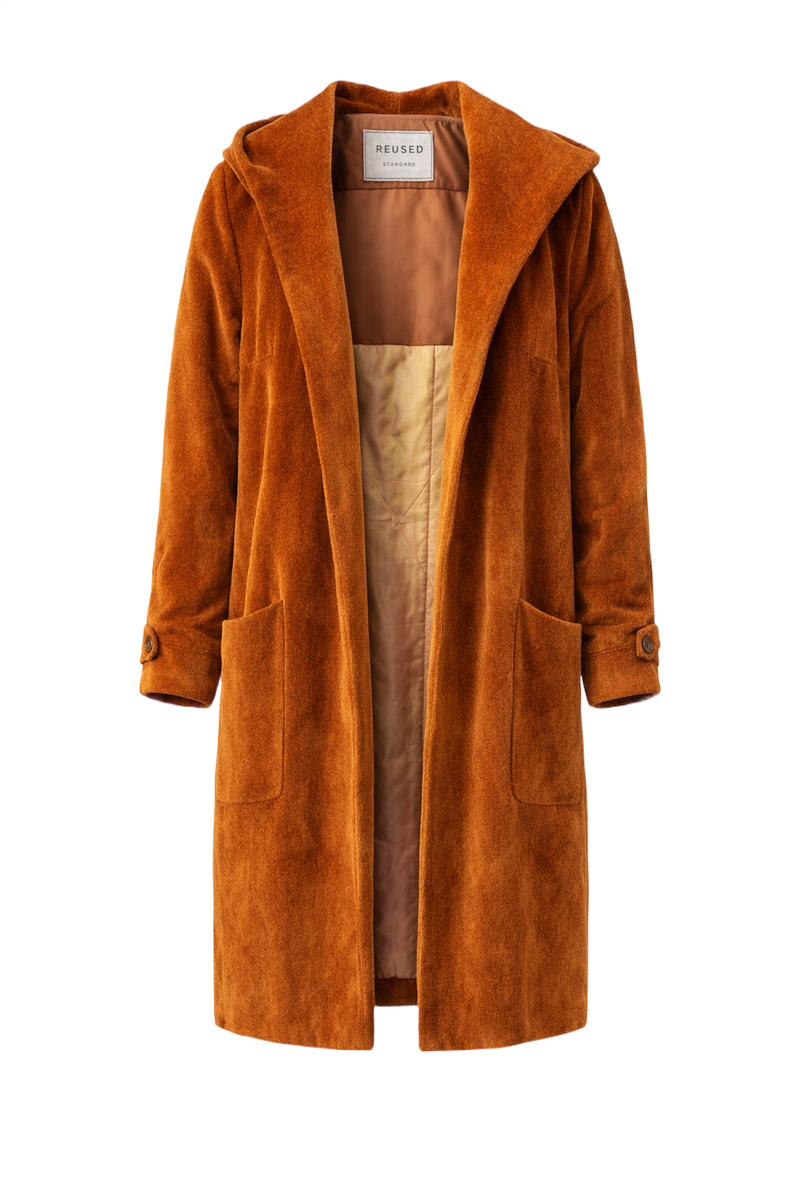 1930s Rust Orange Velvet Coat - Front View