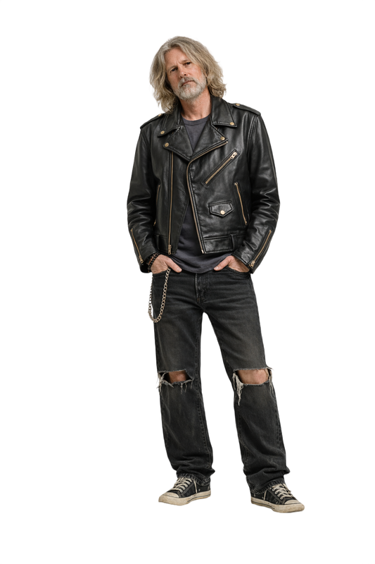 1990s Black Leather Biker Jacket - Model