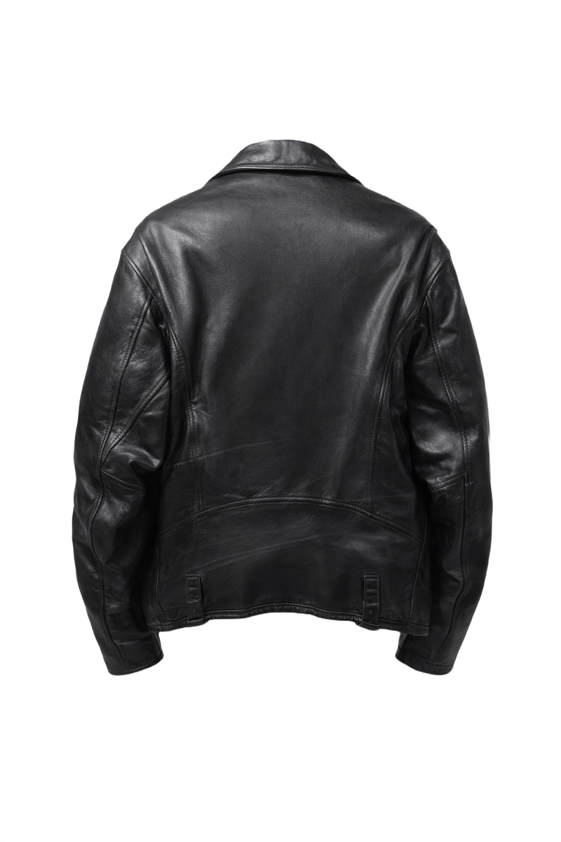 1990s Black Leather Biker Jacket - Back View