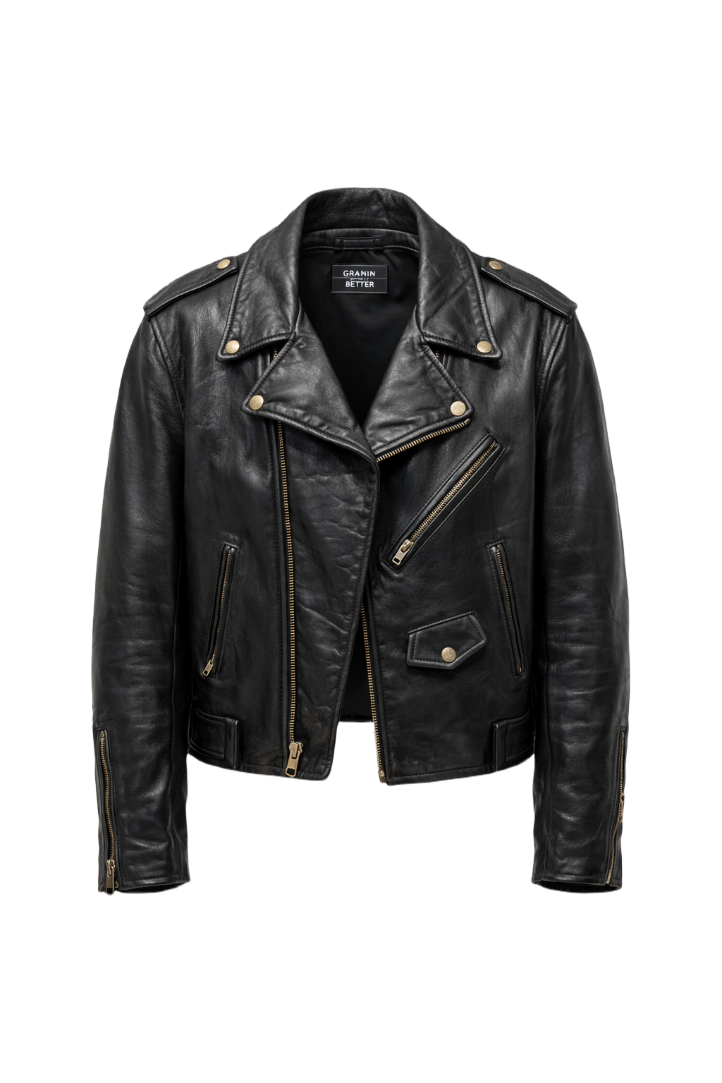1990s Black Leather Biker Jacket - Front View