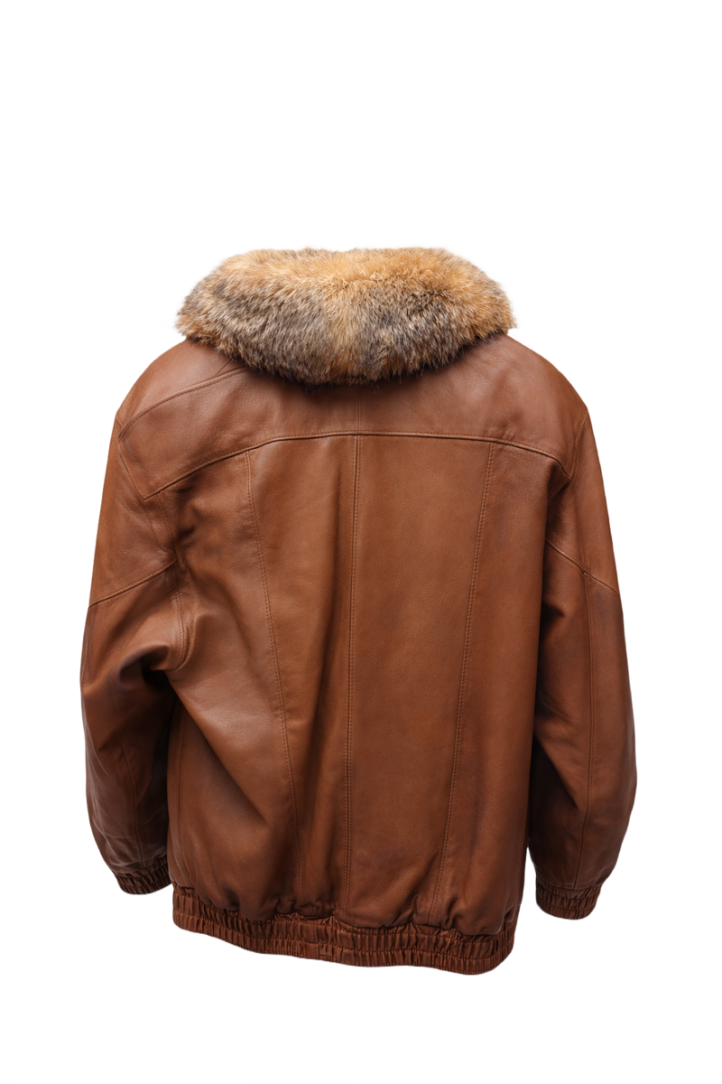 1970s Brown Leather Bomber Jacket - Back View