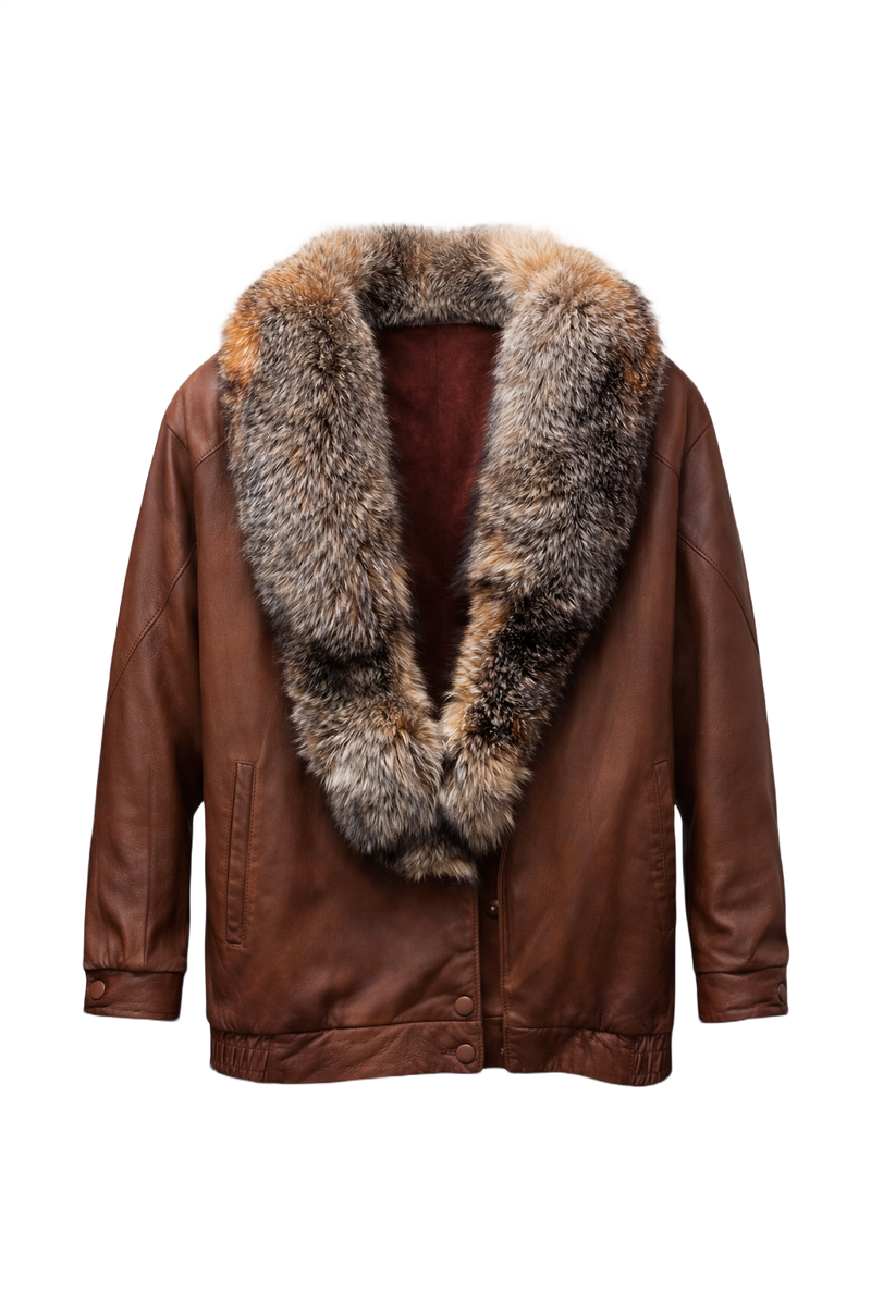 1970s Brown Leather Bomber Jacket - Front View