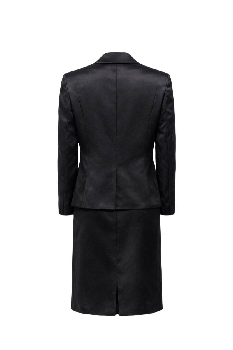 1990s Black Satin Skirt Suit - Back View