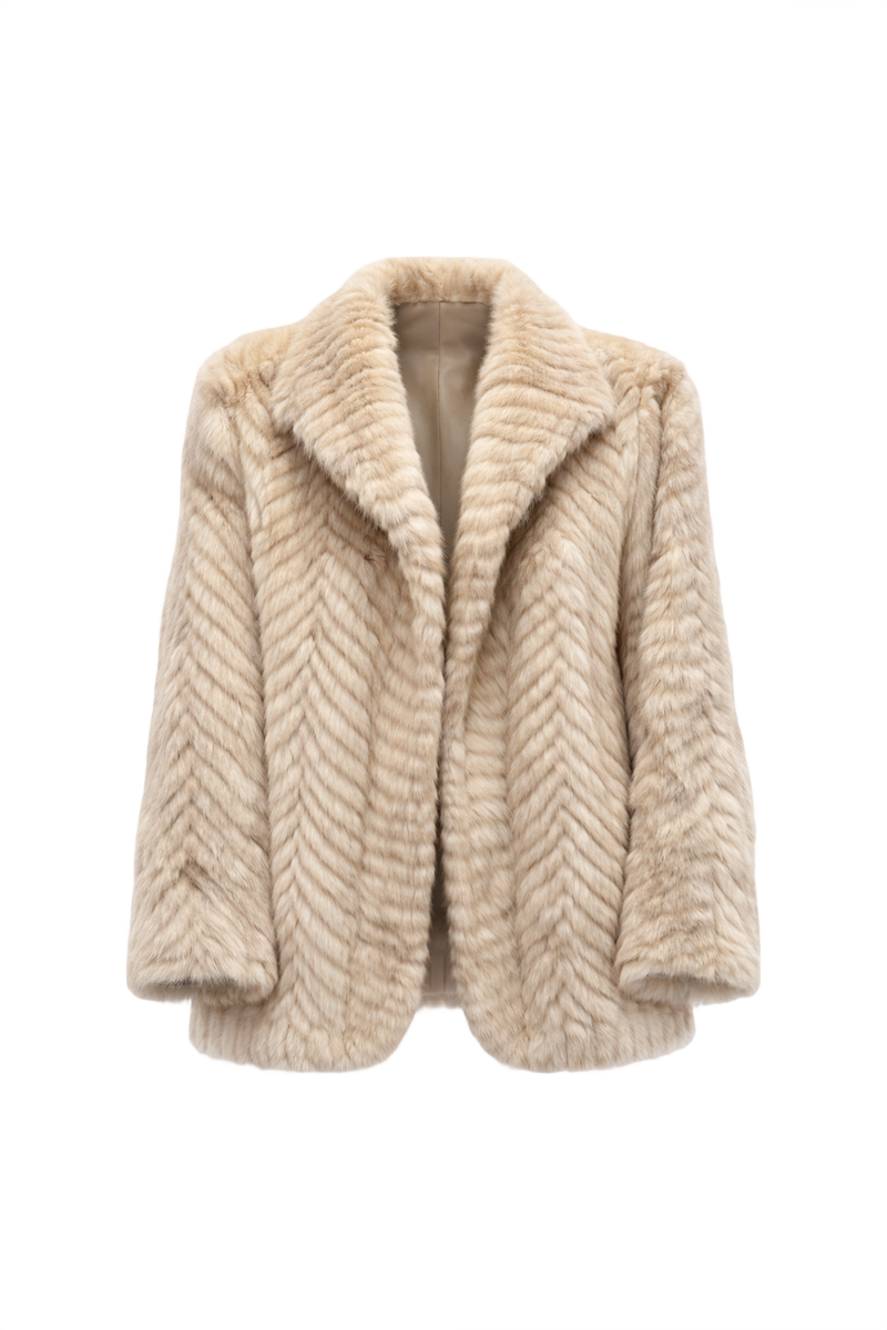 1980s Cream Fur Coat - Front View