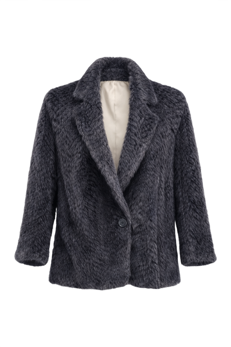 1960s Grey Faux Fur Jacket - Front View