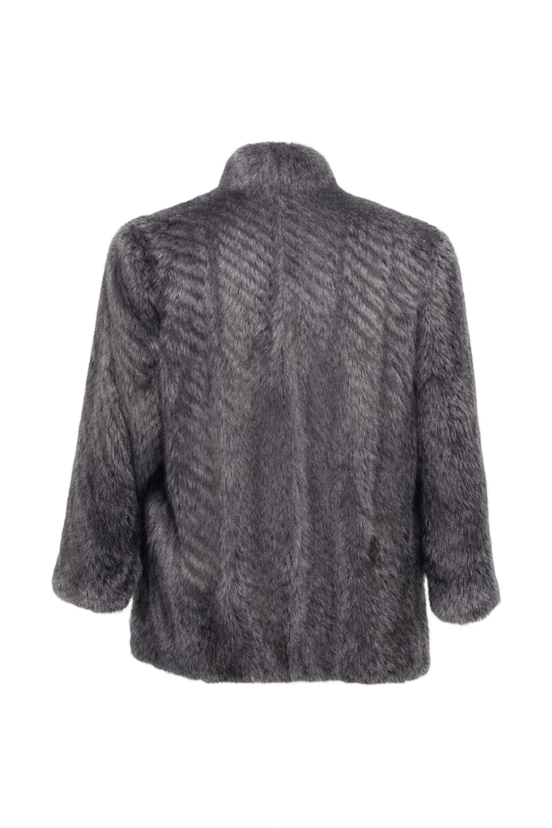 1960s Grey Faux Fur Jacket - Back View