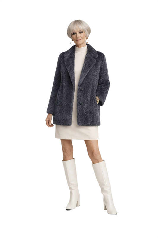 1960s Grey Faux Fur Jacket - Model