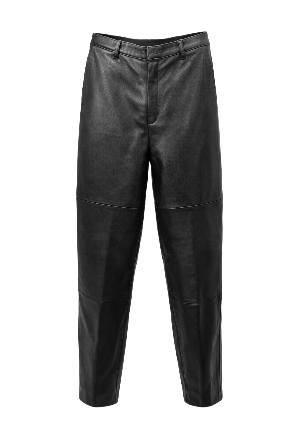 1990s Black Leather High-Waisted Pants - Front View