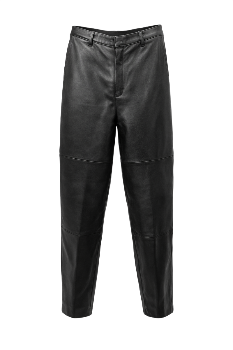 1990s Black Leather High-Waisted Pants - Front View