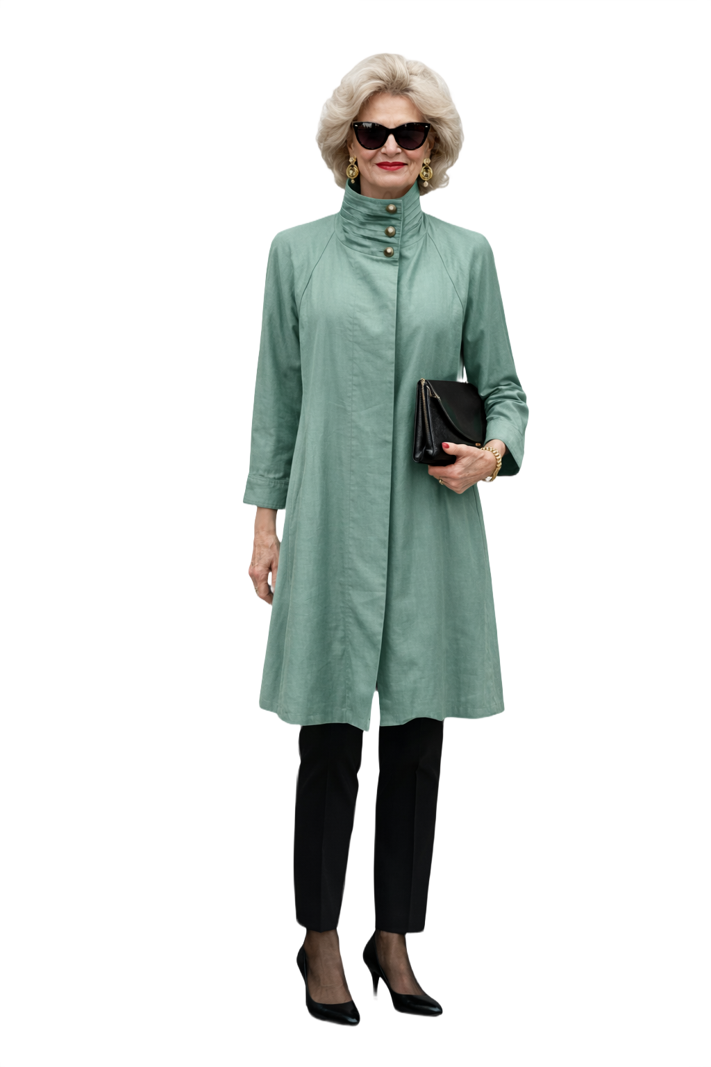 1980s Sage Green Cotton Blend Coat - Model