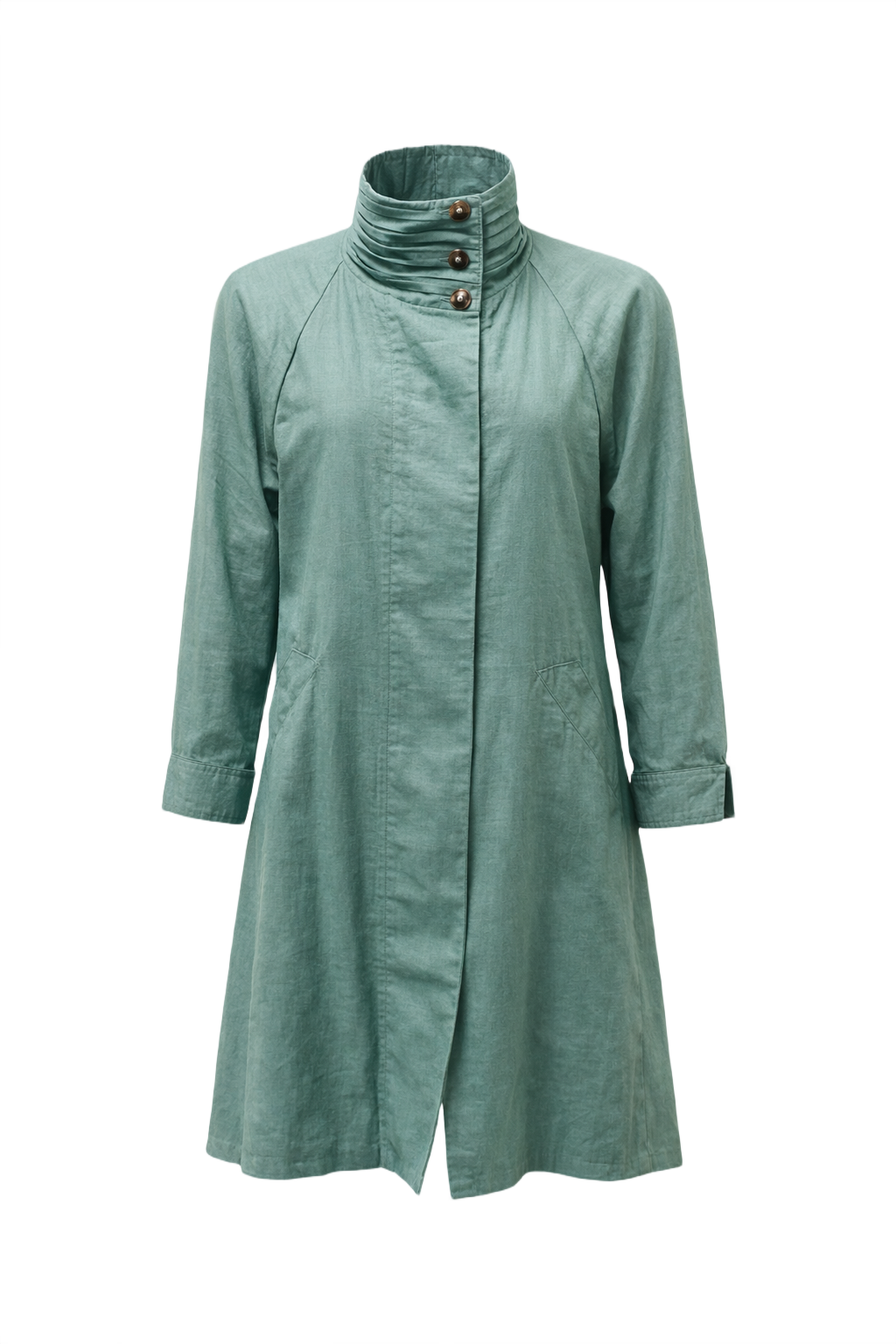 1980s Sage Green Cotton Blend Coat - Front View