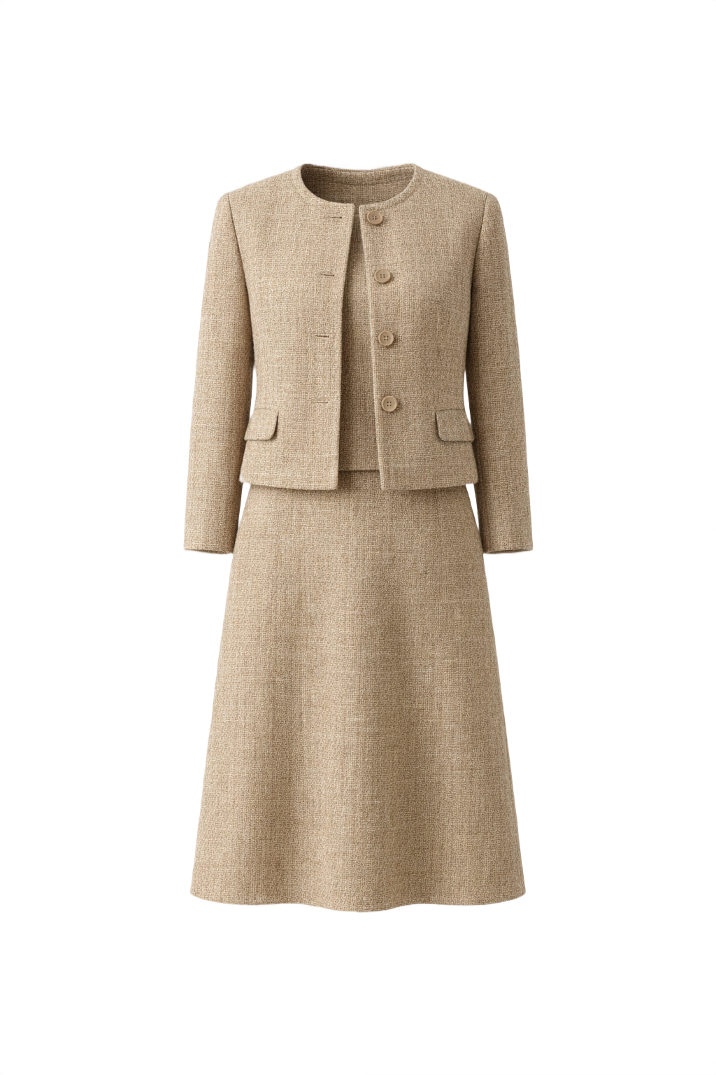 1960s Beige Wool Skirt Suit - Front View