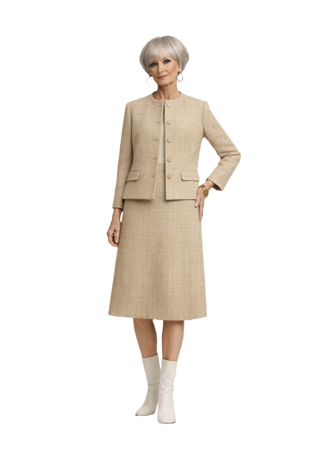 1960s Beige Wool Skirt Suit - Model