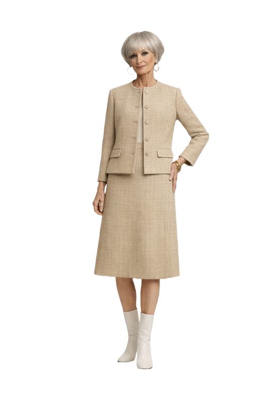 1960s Beige Wool Skirt Suit - Model