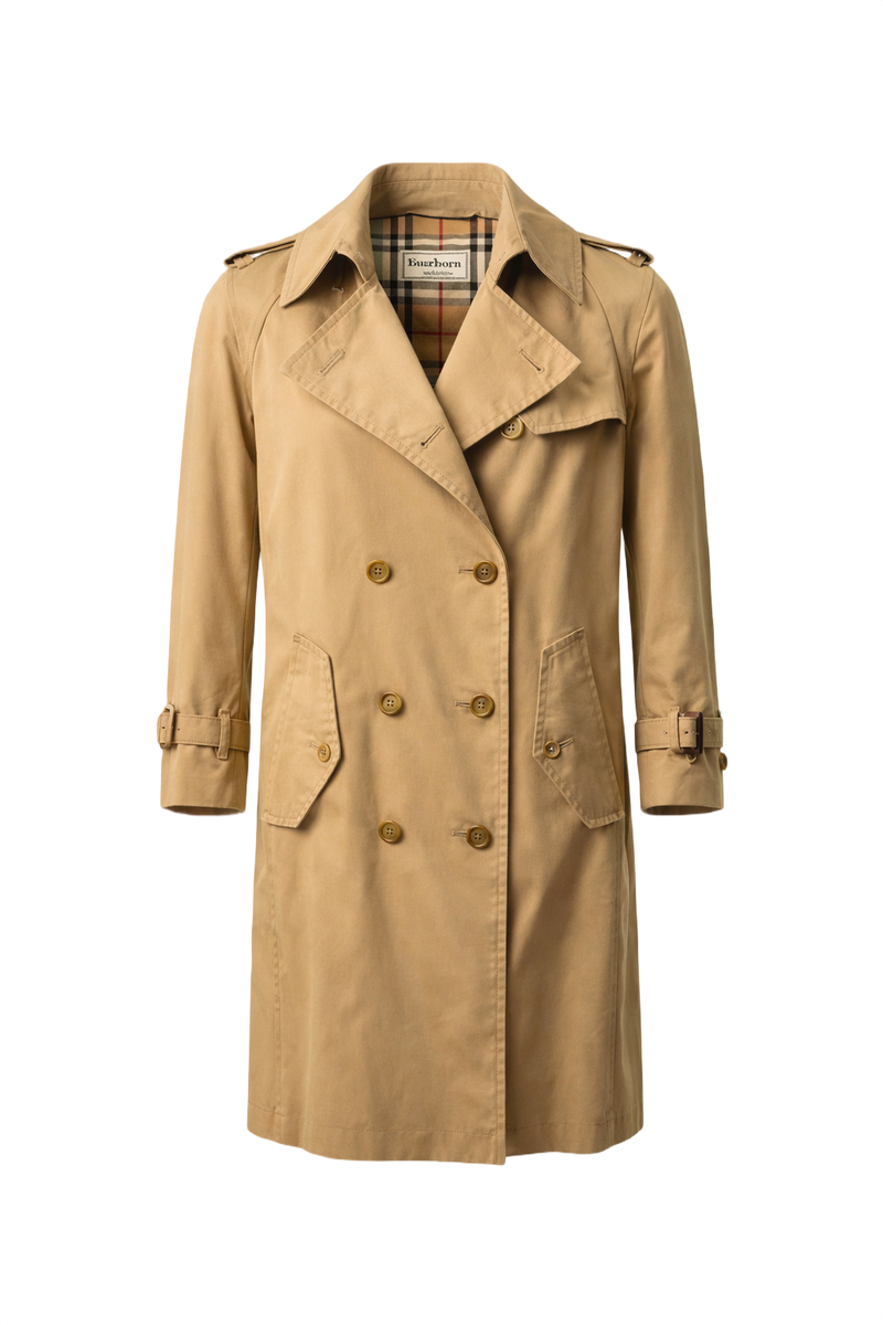 1980s Beige Cotton Trench Coat - Front View