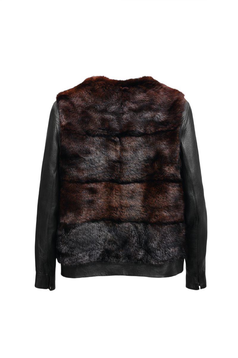 1990s Dark Brown Fur & Leather Jacket - Back View