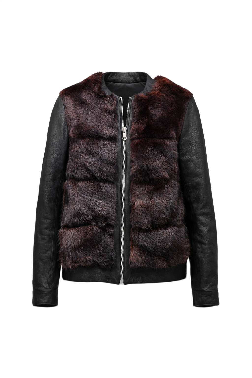 1990s Dark Brown Fur & Leather Jacket - Front View
